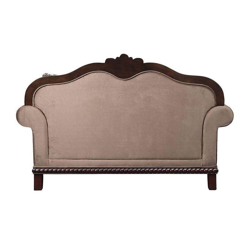 69" Chateau De Ville Fabric Sofa Espresso Finish - Acme Furniture: Carved Wood, Tufted Cushions, Includes 3 Pillows