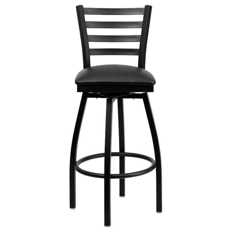 Essential Swivel Black Vinyl & Metal Barstool with Ladder Back