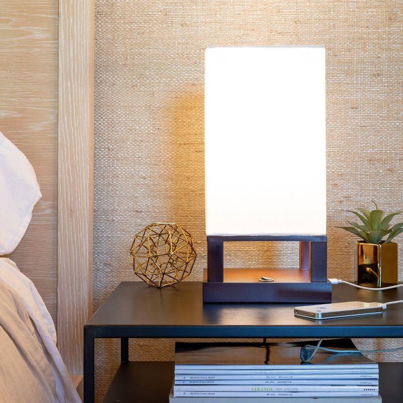 Brightech Maxwell 14 in. Mid-Century Modern LED Bedside Table Lamp with Fabric Square Shade