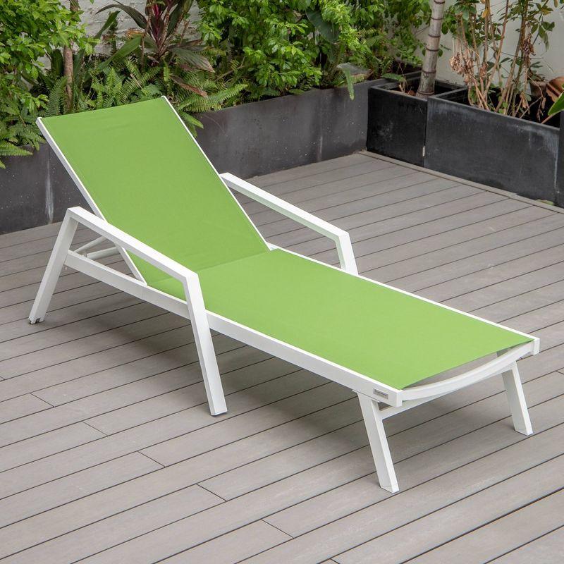 LeisureMod Marlin Patio Sling Chaise Lounge Chair With Arms in White Aluminum