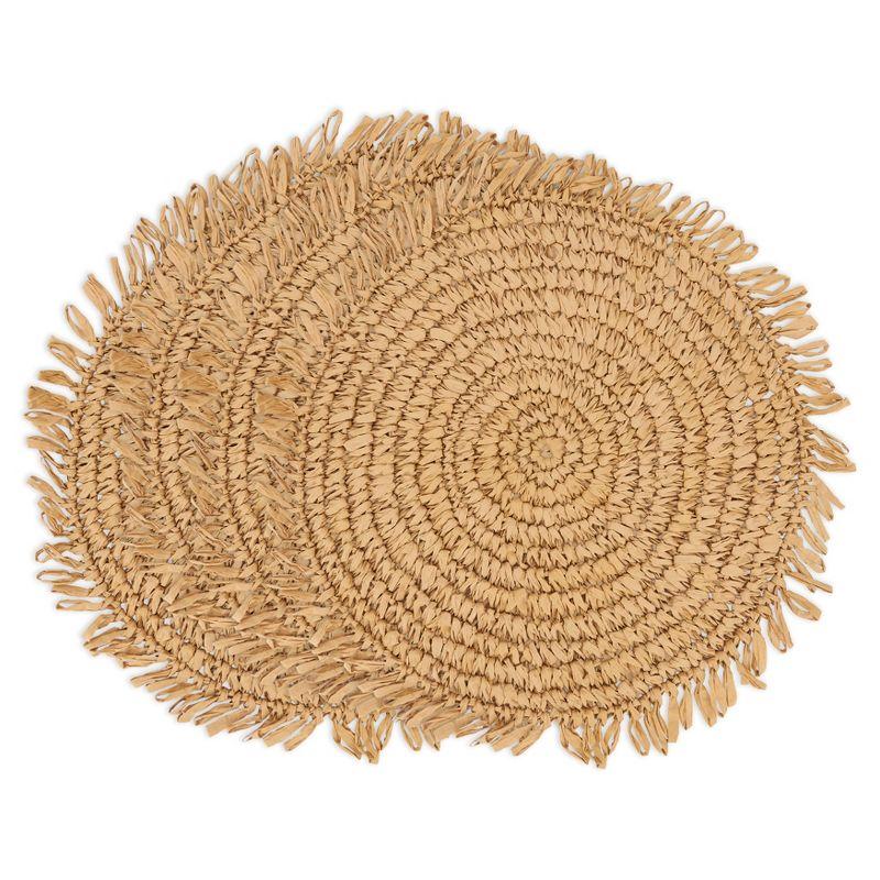 Rustic Natural Raffia Fringe Round Placemats, Set of 4