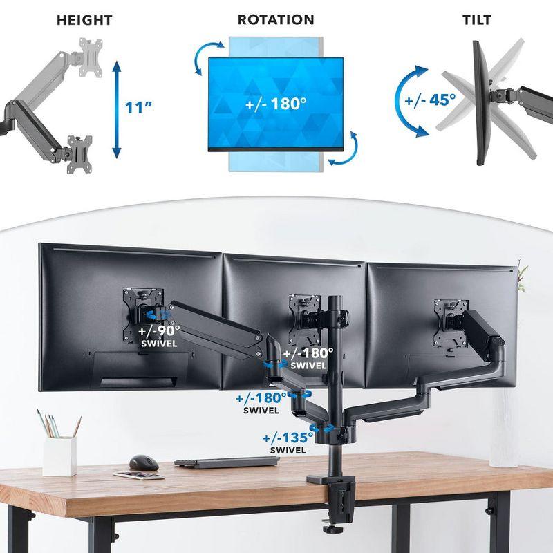 Mount-It! Triple Monitor Mount - 3 Monitor Stand for Gamers and Professionals Fits Curved or Flat Screens from 17 to 27 Inches, 15 Lbs per Screen