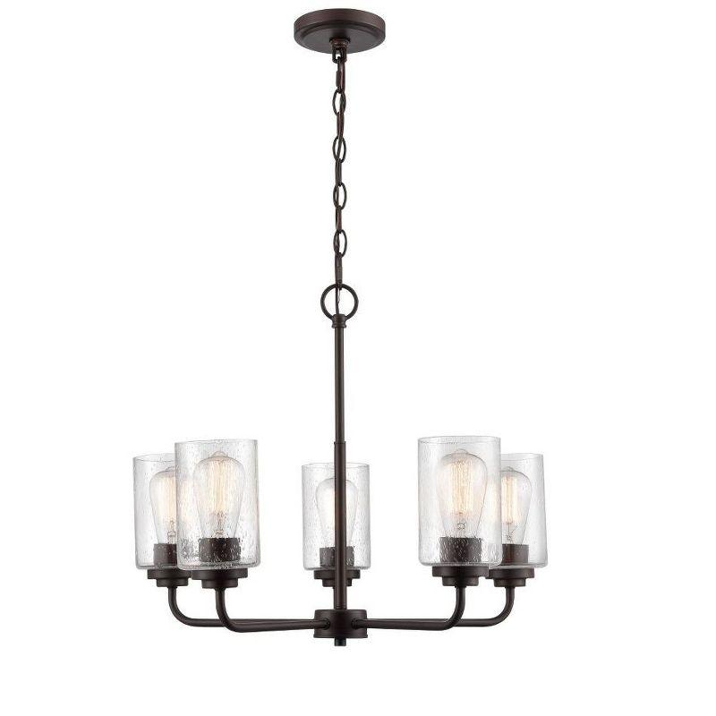 Elegant Moven 5-Light Chandelier in Rubbed Bronze with Seeded Glass