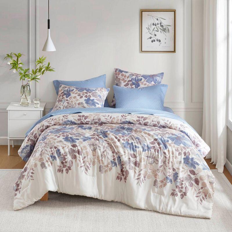 Madison Park Twin Willow Floral Comforter Set with Bed Sheet Blue