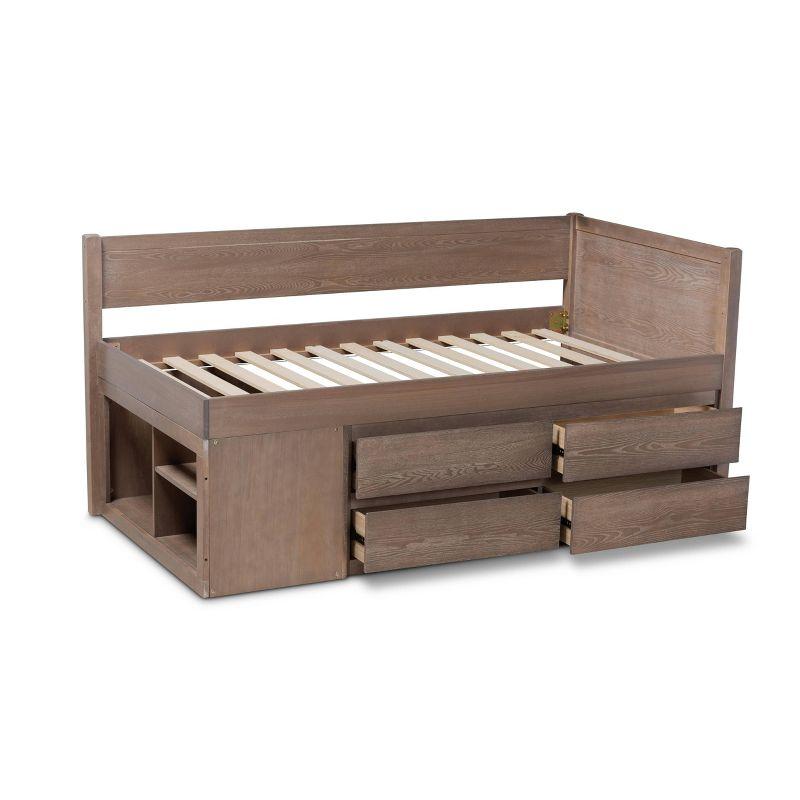 Twin 4 Drawer Levon Wood Storage Bed Antique Oak - Baxton Studio: MDF Frame, No Box Spring Needed