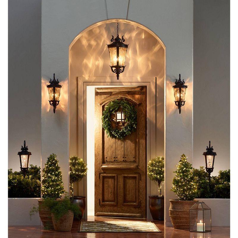 John Timberland Casa Marseille Vintage Rustic Outdoor Wall Light Fixture Bronze Scroll 21 1/2" Hammered Glass for Post Exterior Barn Deck House Porch