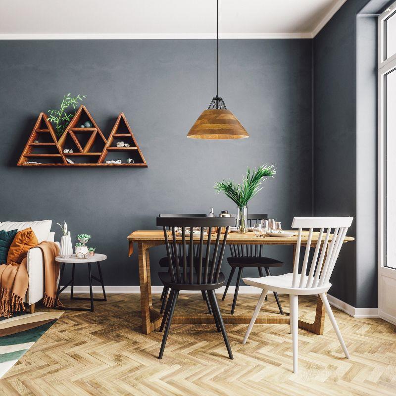 River of Goods 17.25" 1-Light Alainia Black Metal and Walnut-Stained Wood Pendant Light: Satin Finish, UL Listed, Adjustable Height