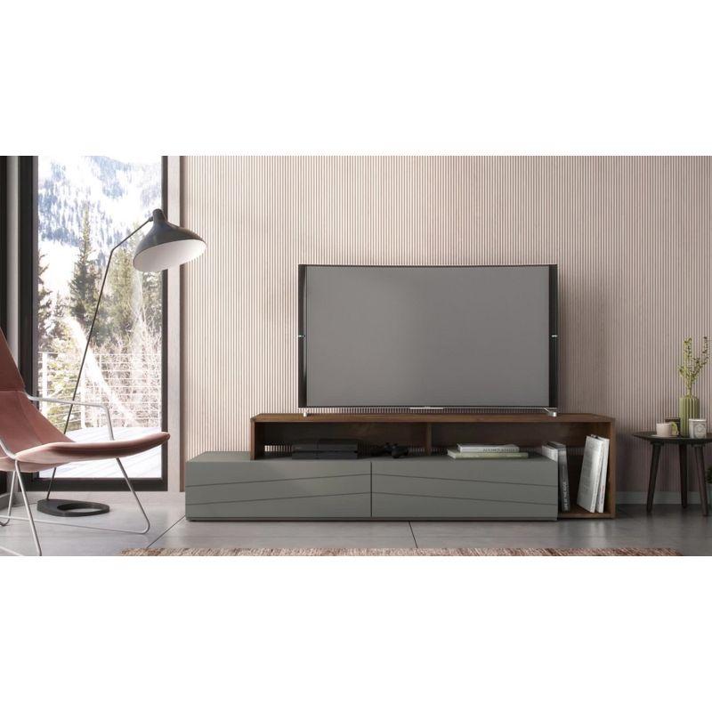 Modern Slim Gray TV Stand with Carved Accents for up to 80" TVs