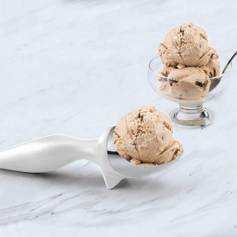 White Chrome Tilt-Up Ice Cream Scoop with Non-Slip Grip