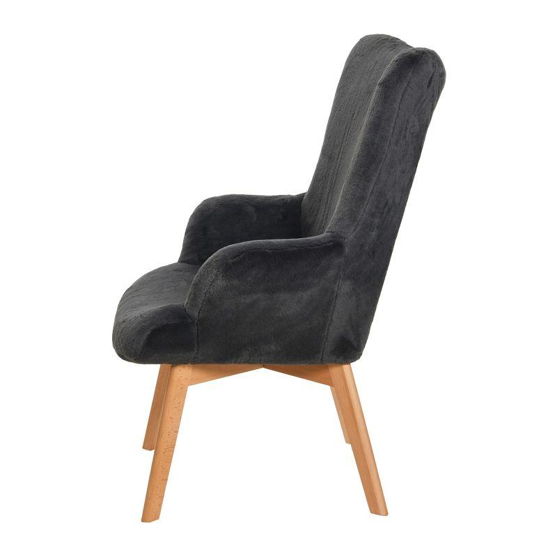 Storied Home Napster Fuzzy Plush Upholstery Wingback Arm Chair with Solid Wood Legs, Dark Grey and Natural