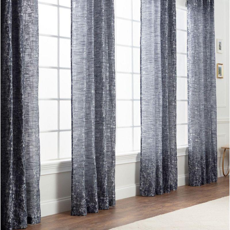 Dark Blue Floral Jacquard Room Darkening Grommet Curtains - 52 x 96 Inches