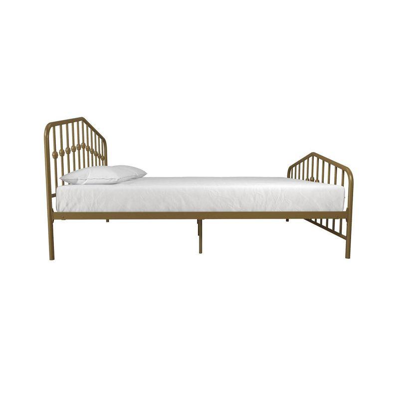 Bushwick Queen Gold Metal Platform Bed with Round Finials and Storage Drawer