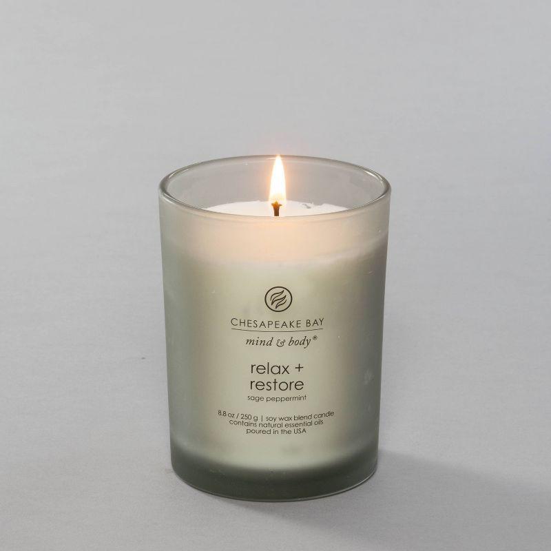 Frosted Glass Relax + Restore  Lidded Jar Candle Light Gray - Mind & Body by Chesapeake Bay Candle