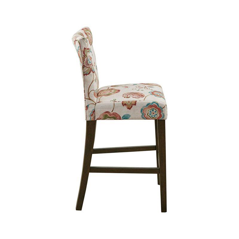 Chic Saffron Floral Print Tufted Counter Stool with Bronze Kickplate