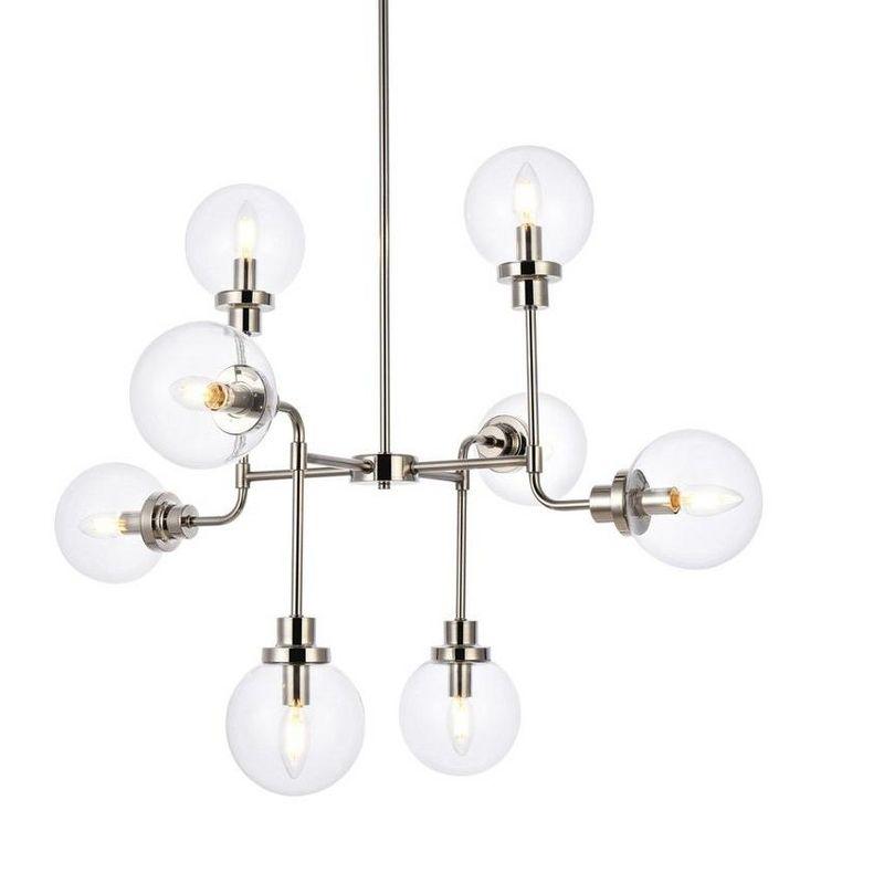 Elegant Lighting Hanson 8 lights pendant in polished nickel with clear shade