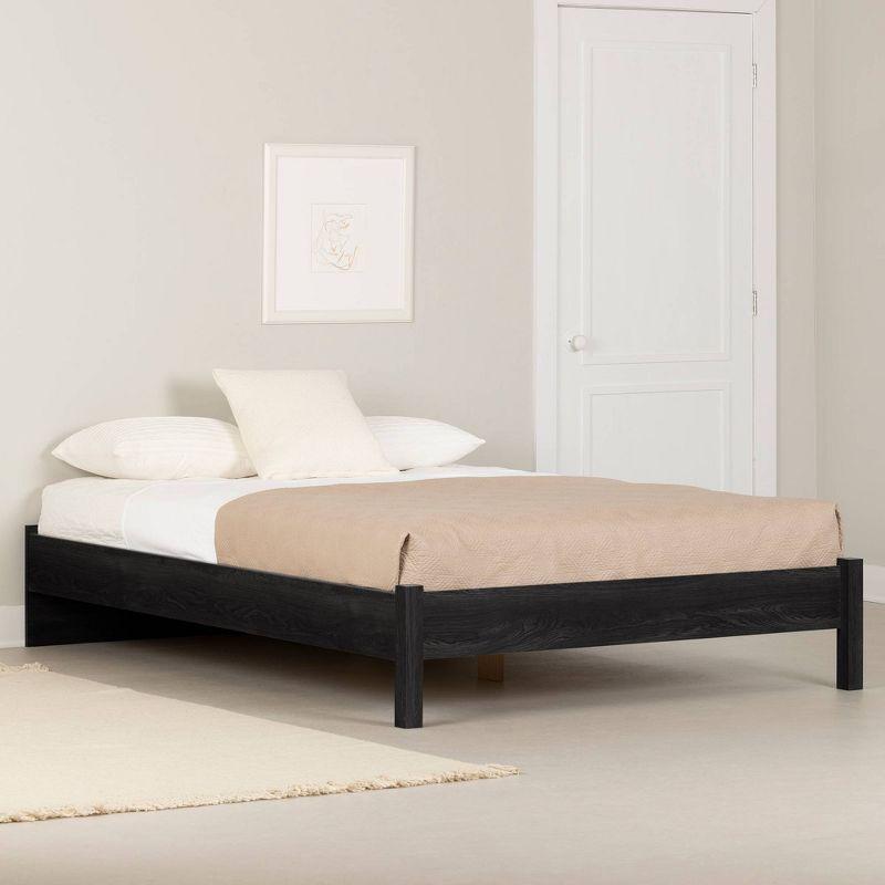 Minimalist Gray Oak Queen Platform Bed with Headboard