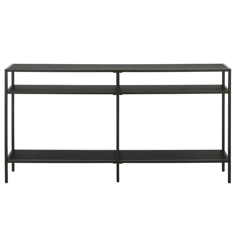 Blackened Bronze 55" Wide Industrial Console Table with Tempered Glass Top