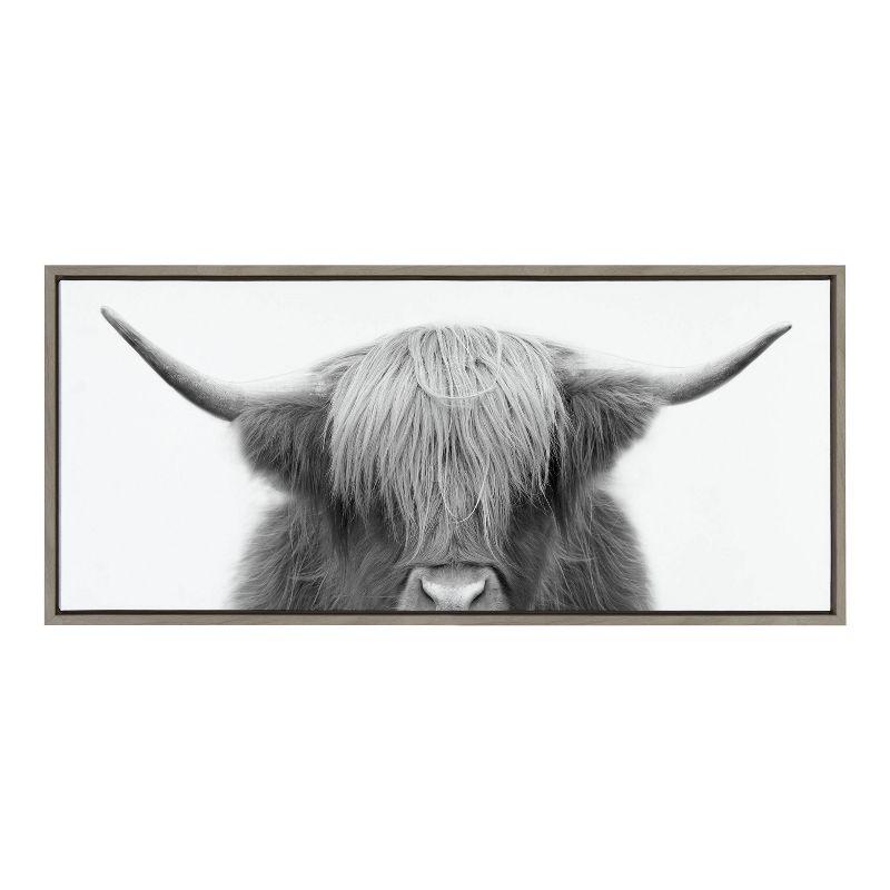 Sylvie Hey Dude Highland Cow by The Creative Bunch Studio Framed Wall Canvas Gray - Kate & Laurel All Things Decor