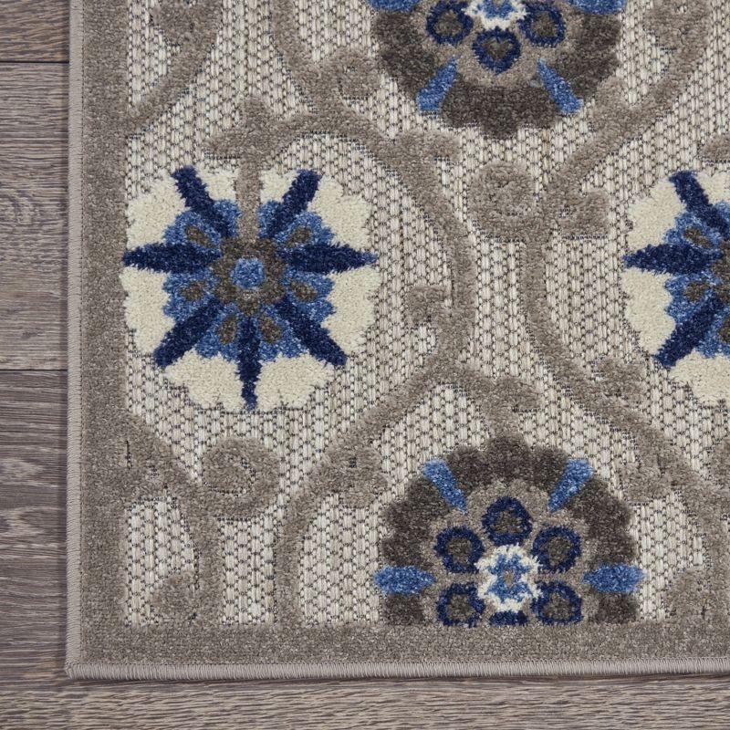Nourison Aloha Contemporary Floral Flatweave High-Low Indoor Outdoor Area Rug Grey/Blue 7'10" x 10'6"