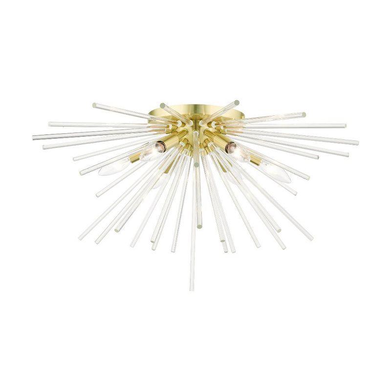 Elegant Satin Brass 6-Light Globe Chandelier with Crystal Rods