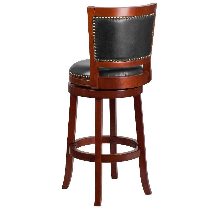 Dark Cherry Wooden Swivel Stool with Walnut LeatherSoft Seat