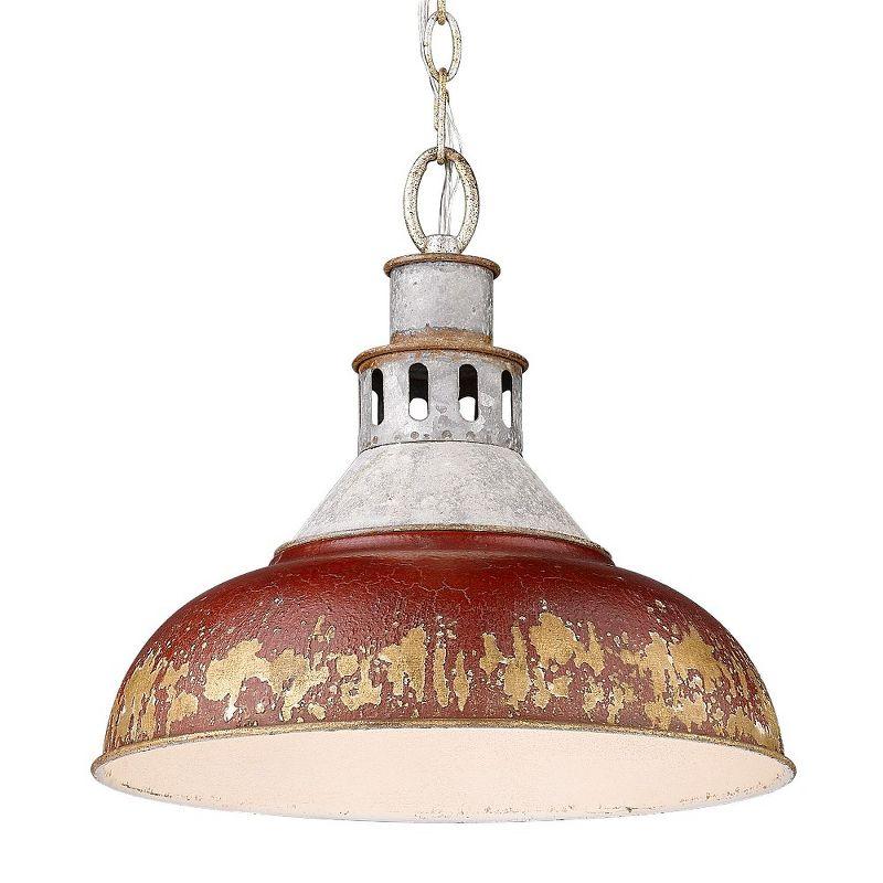Golden Lighting Kinsley 1-Light Pendant in Aged Galvanized Steel with Antique Red