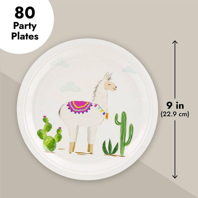 Blue Panda Disposable Plates - 80-Count Paper Plates, Llama Party Supplies, Kids Birthdays, 9 x 9 inches