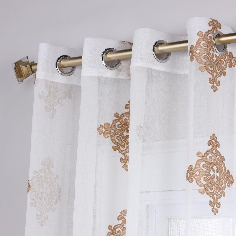 Damask Semi-Sheer 2-Piece Curtain Panel Set with Stainless Grommet Header, 52" x 63", Gold - Blue Nile Mills