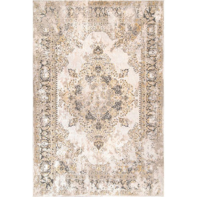 Gold and Beige Medallion 4' x 6' Synthetic Area Rug