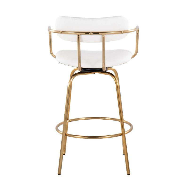 White Faux Leather and Gold Metal Swivel Counter Stool Set