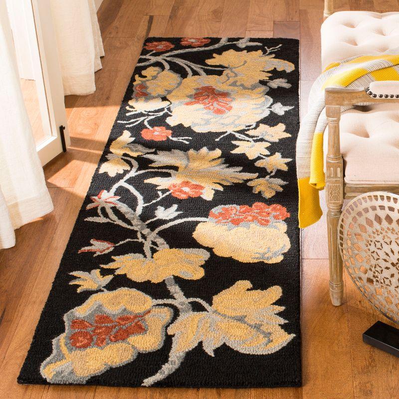 Black Floral Hand-Tufted Wool Runner Rug 2'3" x 8'