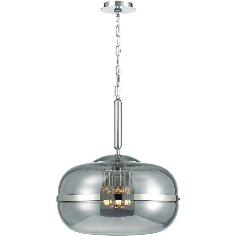 Polished Nickel 3-Light Pendant with Smoke Glass Shade