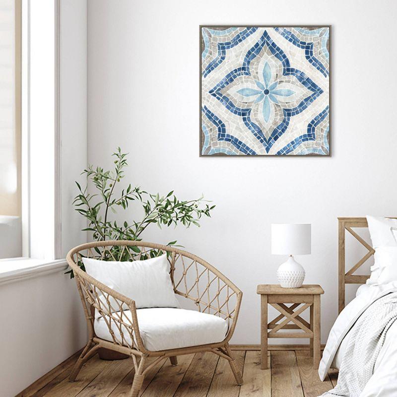 30" x 30" Blue Single Moroccan Tile by Eva Watts Framed Canvas Wall Art Print - Amanti Art