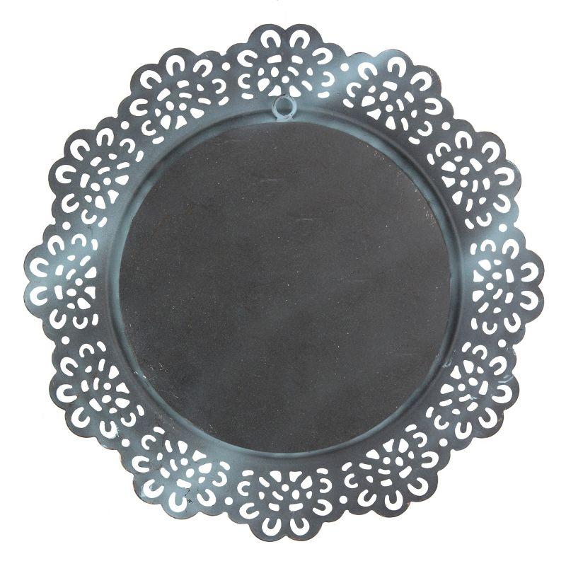 Blue Round Metal Lace Hanging Wall Mirror with Brass Highlights