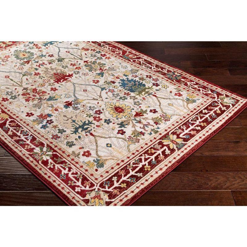 Aaden Red and Cream Floral Synthetic Area Rug