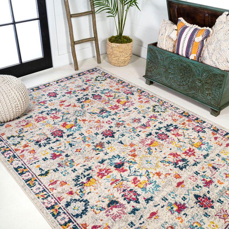 Ivory and Multicolor Synthetic Persian Boho Floral 5' x 8' Rug