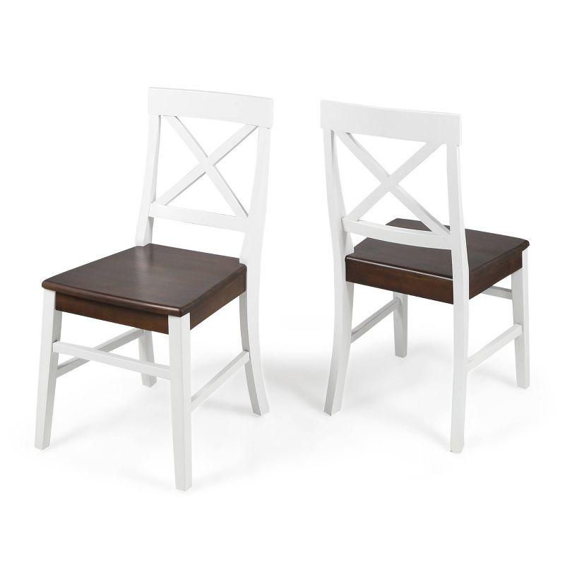Set of 2 Roshan Farmhouse Acacia Dining Chair Walnut/White- Christopher Knight Home: Wood Frame, Spot Clean, No Upholstery