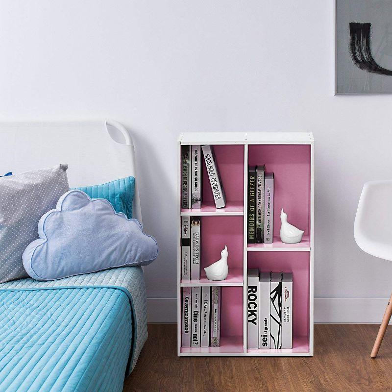 Furinno 5-Cube Reversible Open Storage Bookcase Toy Storage Cabinet Organizer,White/Pink