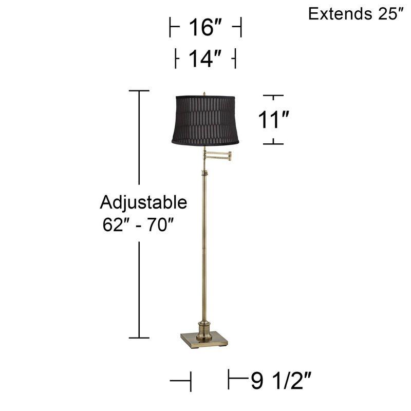 360 Lighting Westbury Modern 70" Tall Floor Lamp Brass Metal Adjustable Swing Arm Black Geometric Velvet Fabric Drum Shade for Living Room