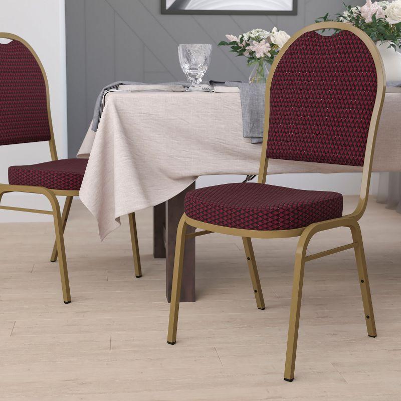 Burgundy Patterned Fabric and Gold Frame Stacking Banquet Chair