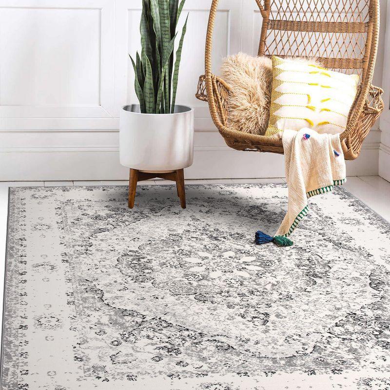 World Rug Gallery Vintage Oriental Distressed Medallion Gray 3'3" x 5' Area Rug:  Stain-Resistant,  Low Pile,  Pet Friendly