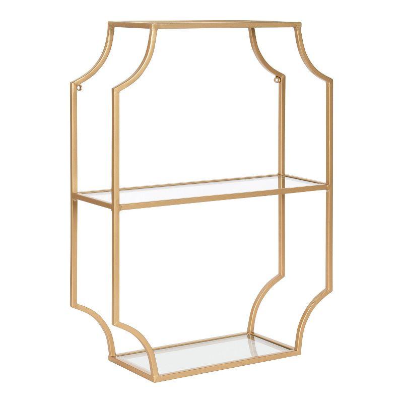 18" x 24" Ciel Metal Wall Shelf Gold - Kate & Laurel All Things Decor: Elegant Storage, 3-Tier Glass Display