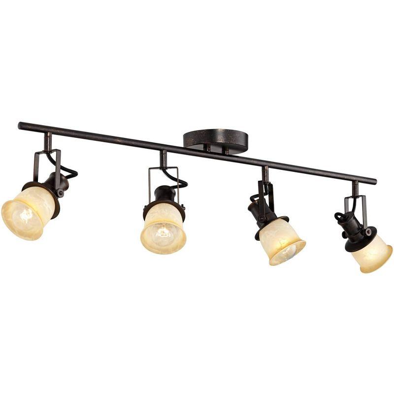 Bronze 4-Light Track Fixture with Amber Glass Shades