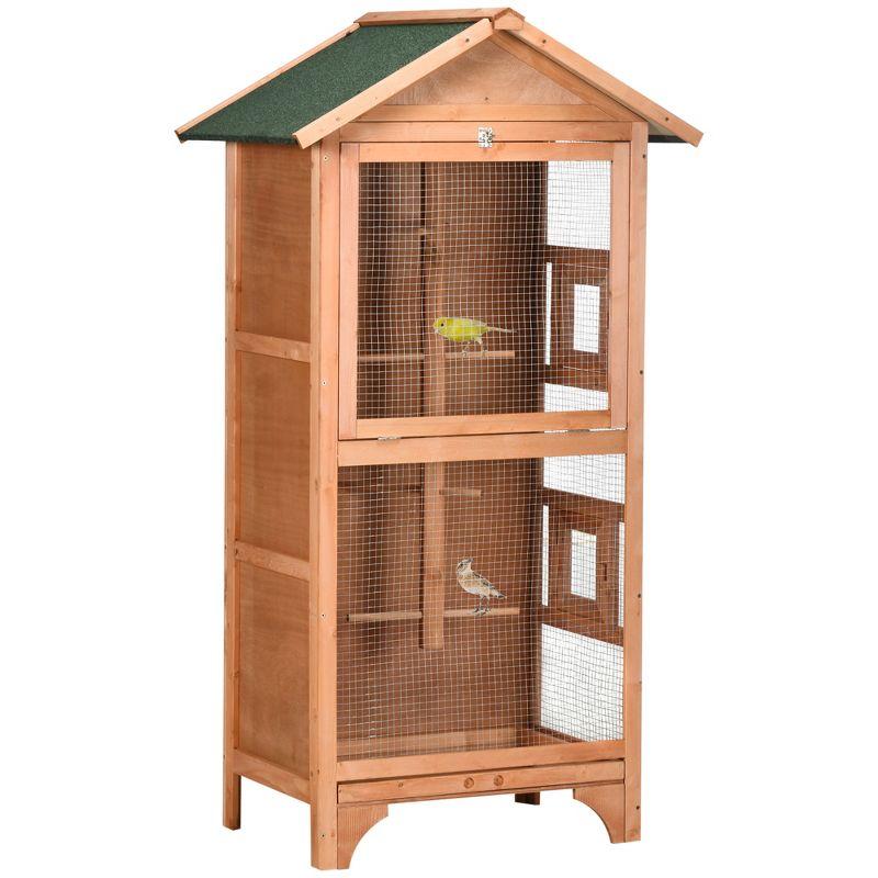 PawHut Wooden Outdoor Bird Cage, Featuring a Large Play House with Removable Bottom Tray 4 Perch