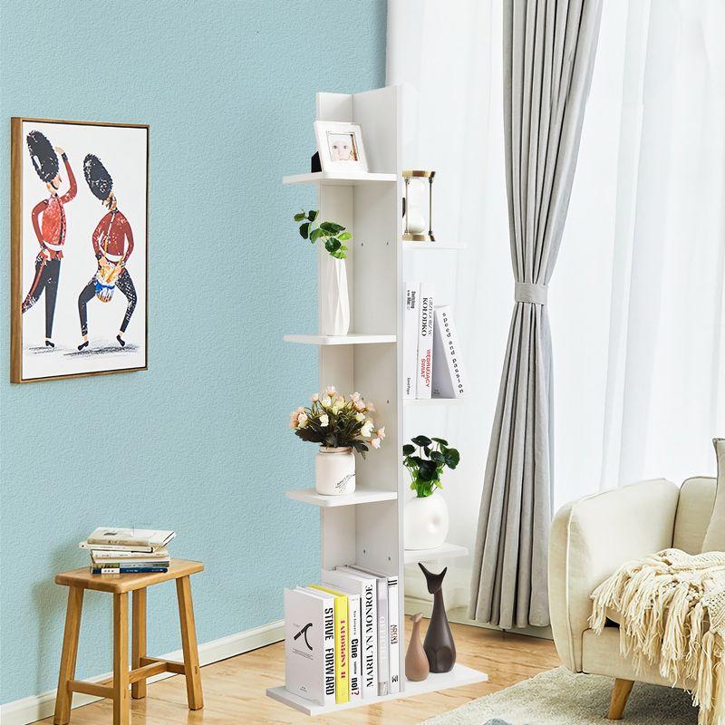 Modern White Zig-Zag 7-Tier Wooden Display Bookcase for Kids