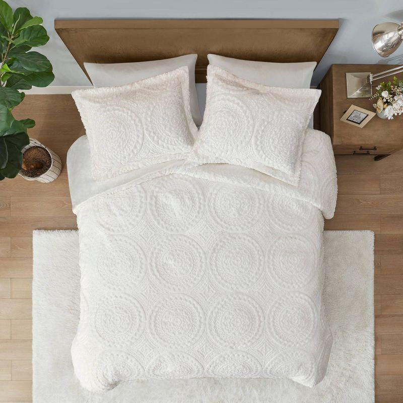 Arya Embroidered Medallion Faux Fur Ultra Plush Duvet Cover Set