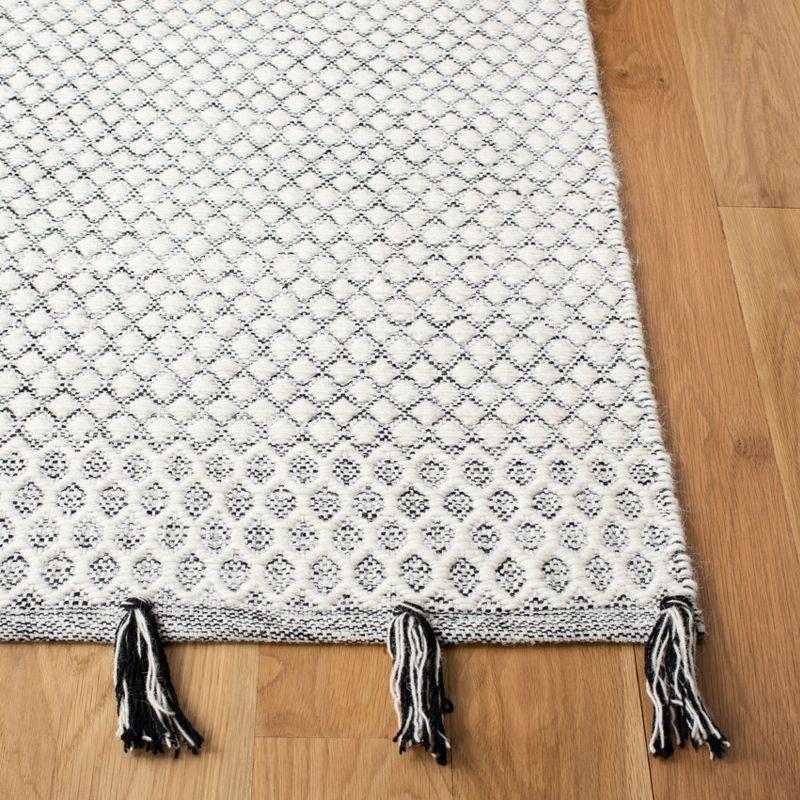 Ivory and Black Geometric Handwoven Wool Cotton Area Rug