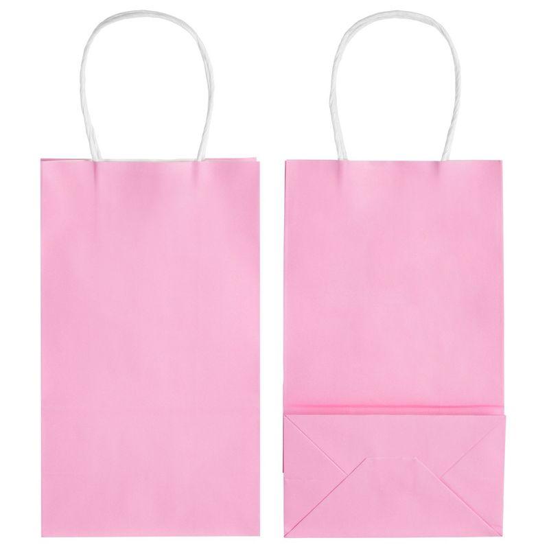 Blue Panda 25-Pack Pink Gift Bags with Handles - Small Paper Treat Bags for Birthday, Wedding, Retail (5.3x3.2x9 In)