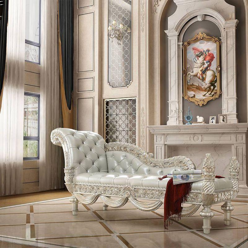 82" Beige Synthetic Leather Rococo Chaise Lounge with Champagne Finish