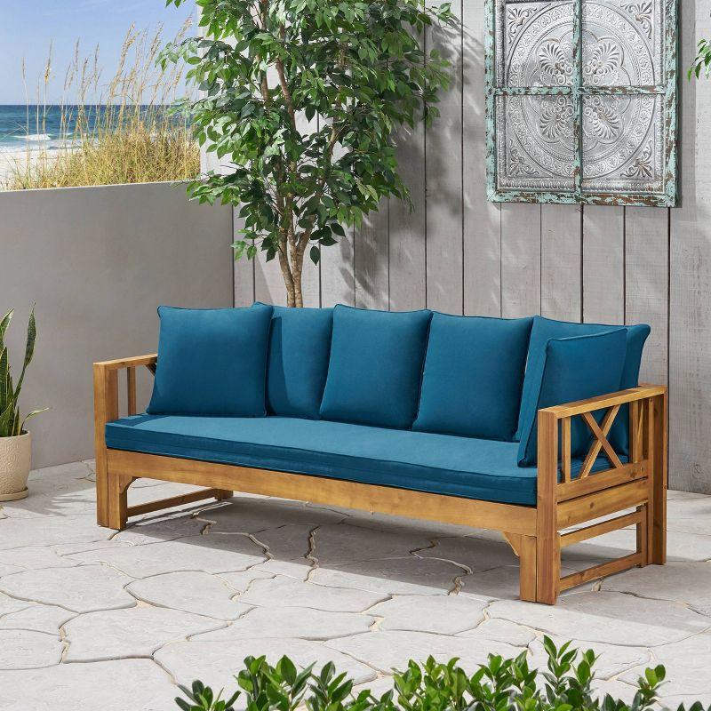 Long Beach Acacia Wood Extendable Patio Daybed Sofa Teak - Christopher Knight Home: Outdoor Couch with Weather-Resistant Frame